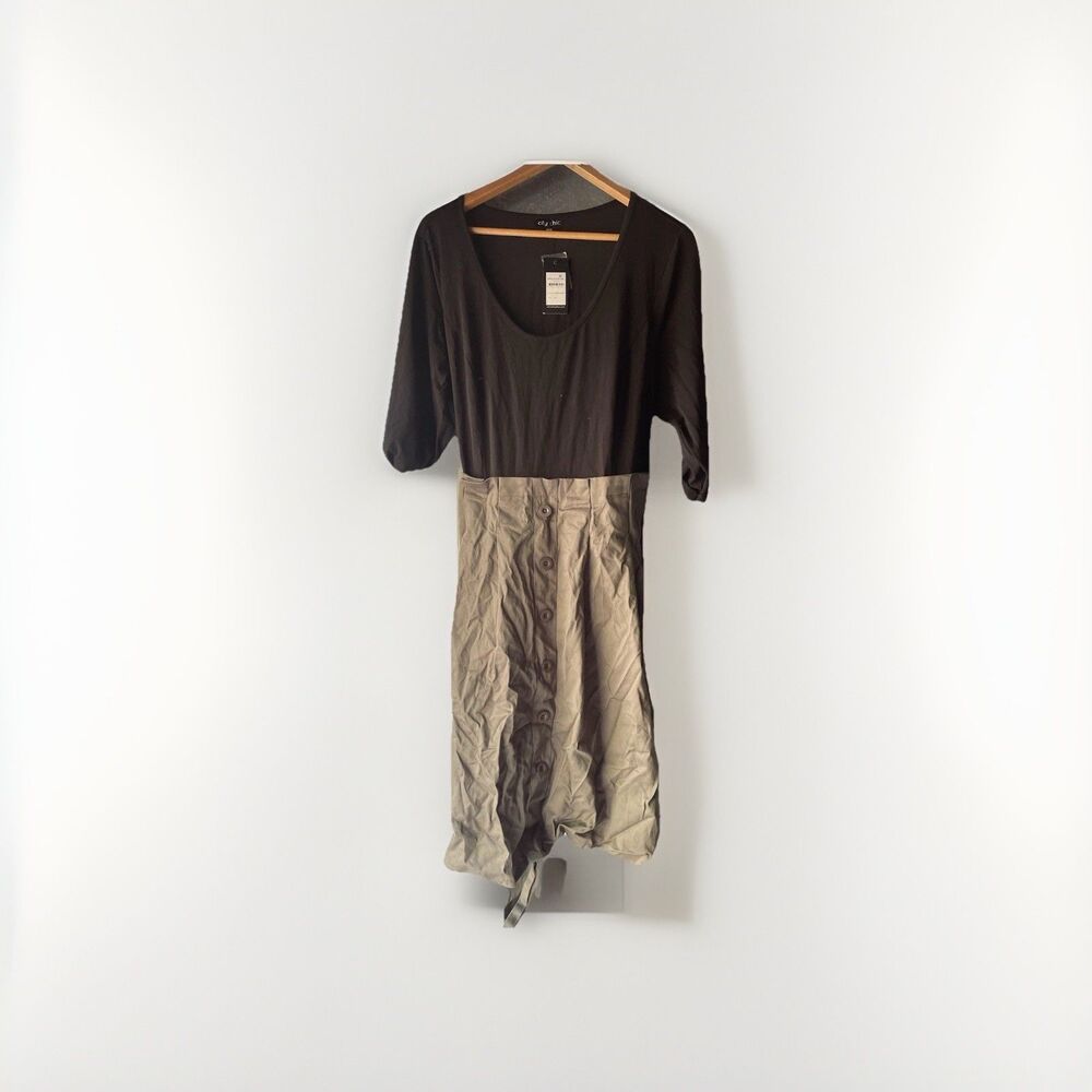 City Chic Women's Dress Black Khaki Button Front Size M/18